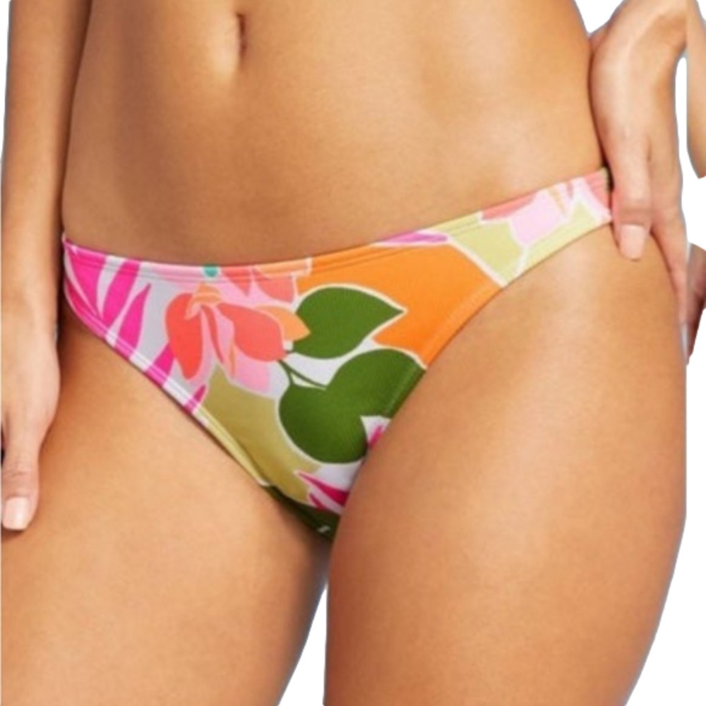 JUNIORS' XS (00) Ribbed Cheeky Bikini Bottom Xhilaration Multi Tropical Print